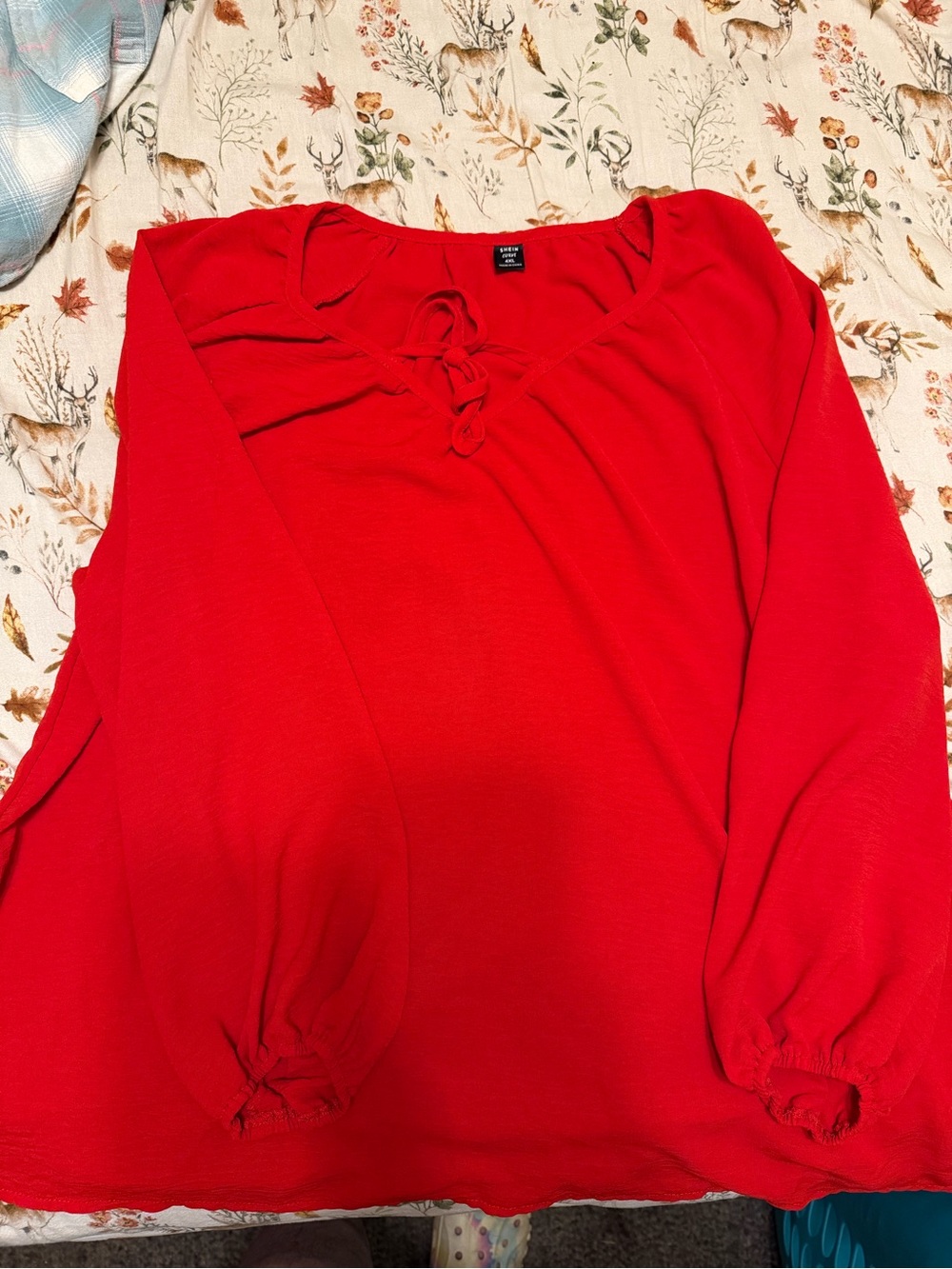 SHEIN Red Lace-Up Long Sleeve Tunic Top